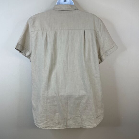 Vintage Womens Linen Blend Button Up Top Size 14 Beige Neutral Capsule Preppy - Picture 6 of 12